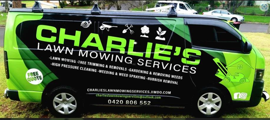Charlie's Lawn Mowing Services branded van